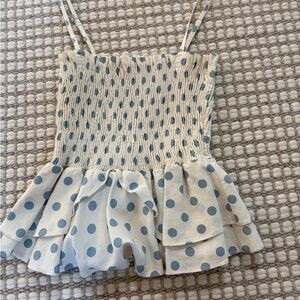 Zara Blue and White Camisole with Smocked Bodice